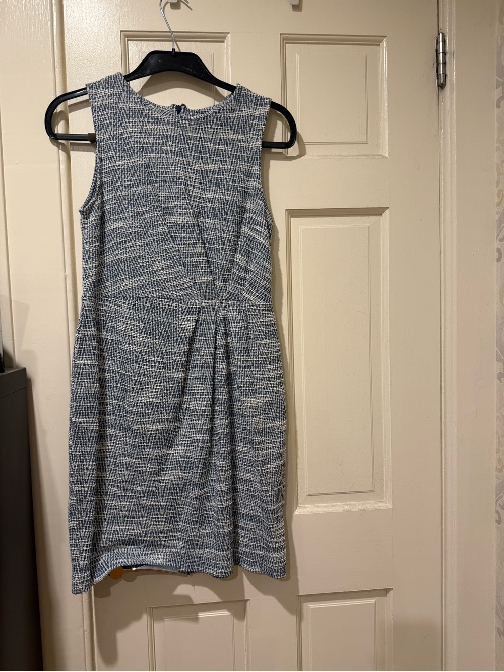 Banana Republic Blue Tweed Midi Dress - Sleeveless Pleated Waist